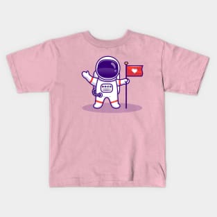 Astronaut Landing On Moon Holding Flag Kids T-Shirt